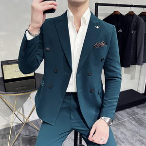 新款十个颜色 韩版修身小西装 西服套装两件套 墨绿色 LJT10-P210图片