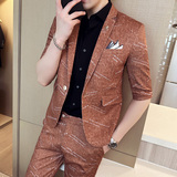 夏季男士七分袖小西装外套中袖西服九分裤两件套A445-TZ8516-P200，男装西服套装，电商A445