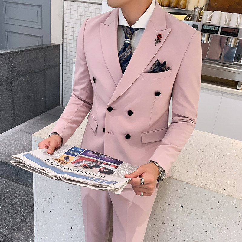 长期做不断货#韩版修身小西装男士双排扣时尚休闲西服套装SJT10,男装西服套装,电商A445