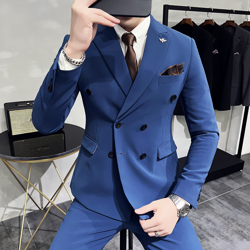 新款十个颜色 韩版修身小西装 西服套装三件套 深蓝色 SJT10-P275图片