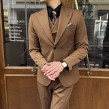 新款七色枪驳领高端西装两粒扣西服三件套焦糖A445-SJT9002-P260，男装西服，电商A445