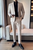 韩版修身小西装英伦休闲西服套装两件套杏色A445-LJT3611A-P190，男装西服，电商A445