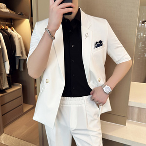 夏季时尚休闲中袖小西装 宽松版七分袖西服外套 A445-XZ066-P130图片