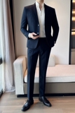 秋冬韩版修身小西装两扣西服套装两件套藏青A445-LJT3611B-P190，男装西服，电商A445