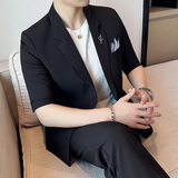 宽松版男士七分袖西装外套双排扣中袖西服套装A445-TZ066-P200，男装西服套装，电商A445