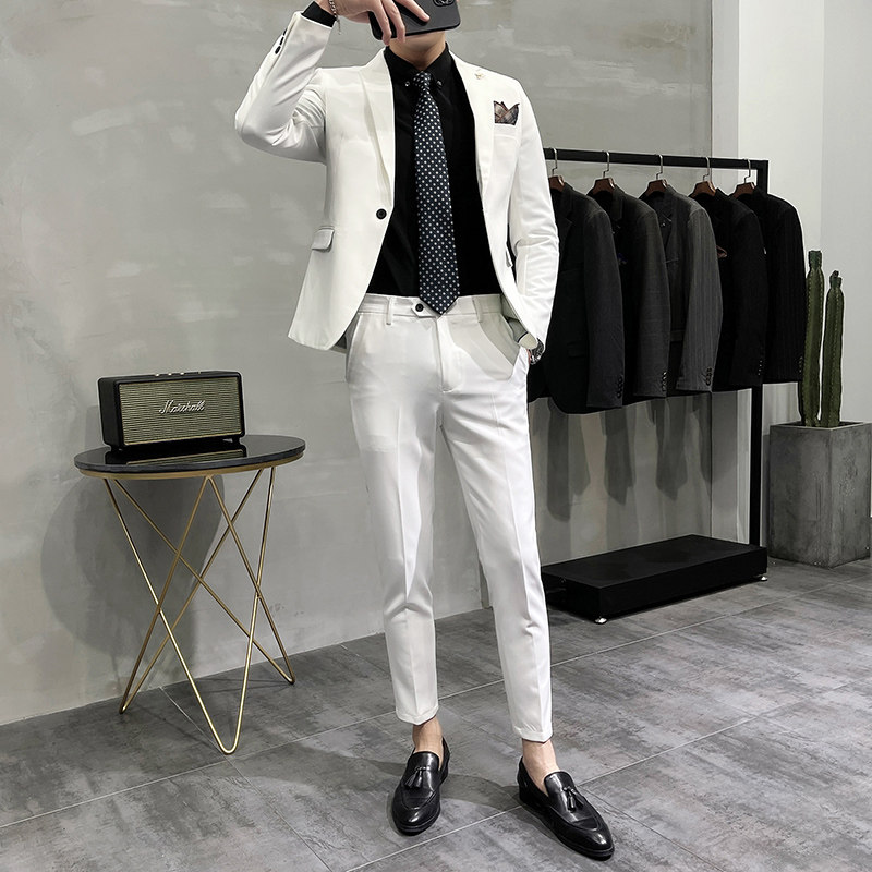 韩版修身小西装西服套装结婚礼服两件套全身图紫色LJT009-P210,男装西服套装,电商A445