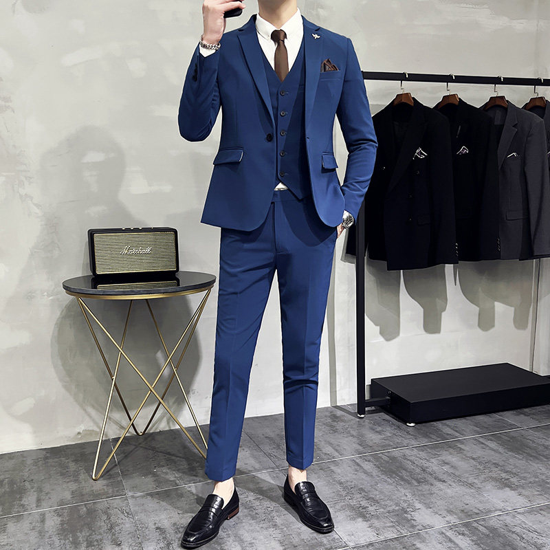 新款十色韩版修身小西装西服套装三件套全身图淡青-SJT09-P275,男装西服套装,电商A445