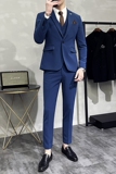 新款十个颜色韩版休闲小西装西服套装三件套深蓝色-SJT09-P275，男装西服套装，电商A445