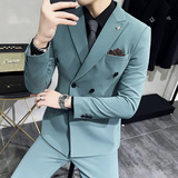 新款十个颜色韩版修身小西装西服套装三件套深蓝色SJT10-P275，男装西服套装，电商A445