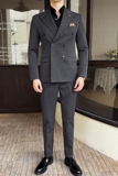 新款七色枪驳领高端西装双排扣西服三件套深灰A445-SJT9003-P260，男装西服，电商A445