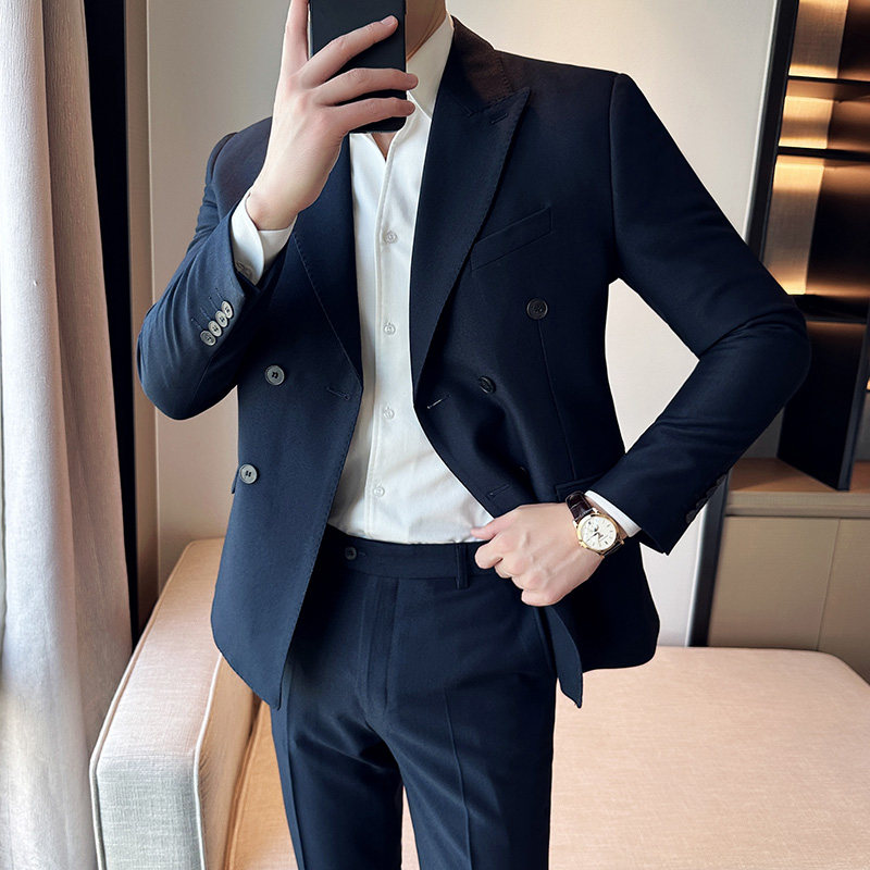 秋冬韩版修身小西装外套双排时尚休闲西服咖啡A445-XZ3611C-P125,男装西服套装,电商A445