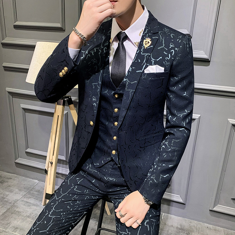 长期做不断货#韩版休闲小西装提花西服套装三件套SJT197-P275,男装西服套装,电商A445