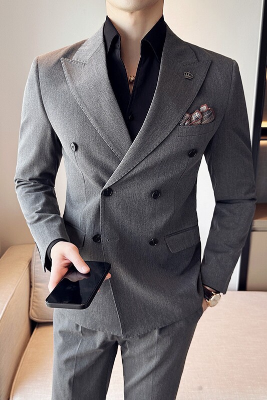 秋冬韩版修身小西装外套双排扣时尚休闲西服A445-XZ9003-P130,男装西服,电商A445