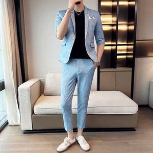 夏季七分袖小西装英伦修身中袖西服九分裤两件套A445-TZ8516-P200图片