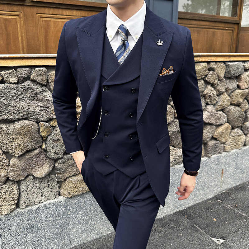 新款七色枪驳领高端西装两粒扣西服三件套中灰A445-SJT9002-P260,男装西服,电商A445