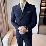 新款七色枪驳领高端西装双排扣西服三件套杏色A445-SJT9003-P260，男装西服套装，电商A445