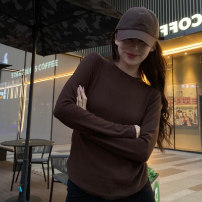 [雯雯] “月光使者”潮牌女装女t恤秋季2025年新款莫代尔内搭咖色