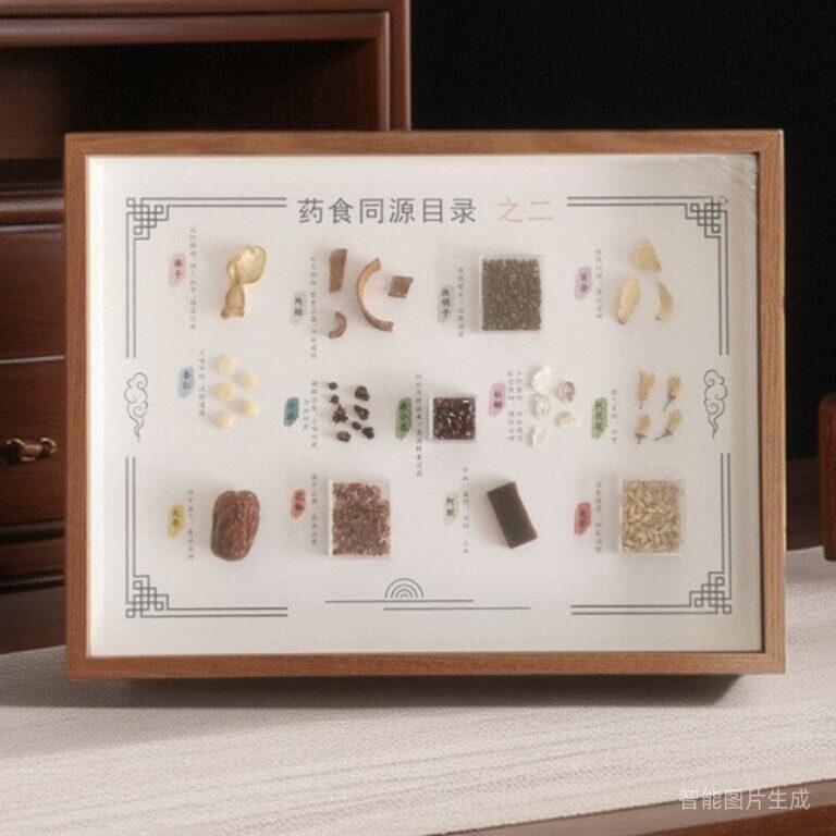药食同源中医养生馆装饰画中药标本挂画中药展示文化墙挂画定制