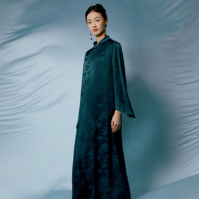 【新年福利】生姜青绿旗袍连衣裙秋冬款复古风提花长裙11341508A,女装/女士精品,连衣裙,淘宝优惠券,粉丝福利购,淘宝优惠卷