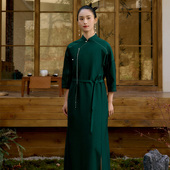 复古素雅长款 生姜斜襟改良旗袍春季 连衣裙11411517A 闪购价