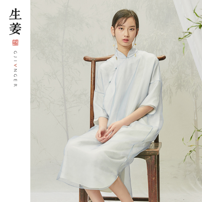 生姜 新中式原创女装春夏斜襟禅意茶服复古连衣裙桑蚕丝11721630