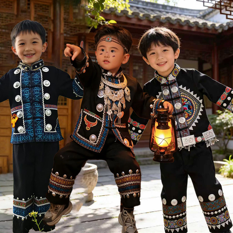 新款广西壮族三月三儿童民族服装苗族瑶族侗族彝族男童幼儿舞蹈服