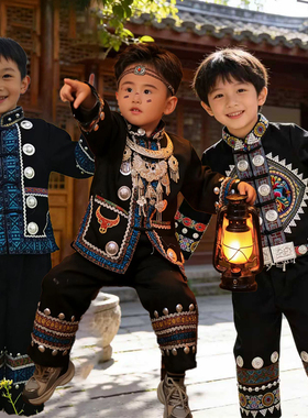 新款广西壮族三月三儿童民族服装苗族瑶族侗族彝族男童幼儿舞蹈服