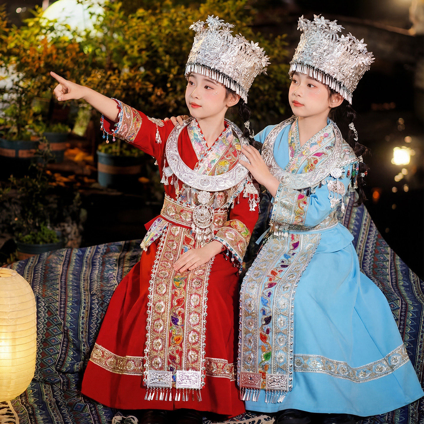 2026新款广西三月三少数民族服装儿童苗疆舞蹈表演服女童壮族苗族