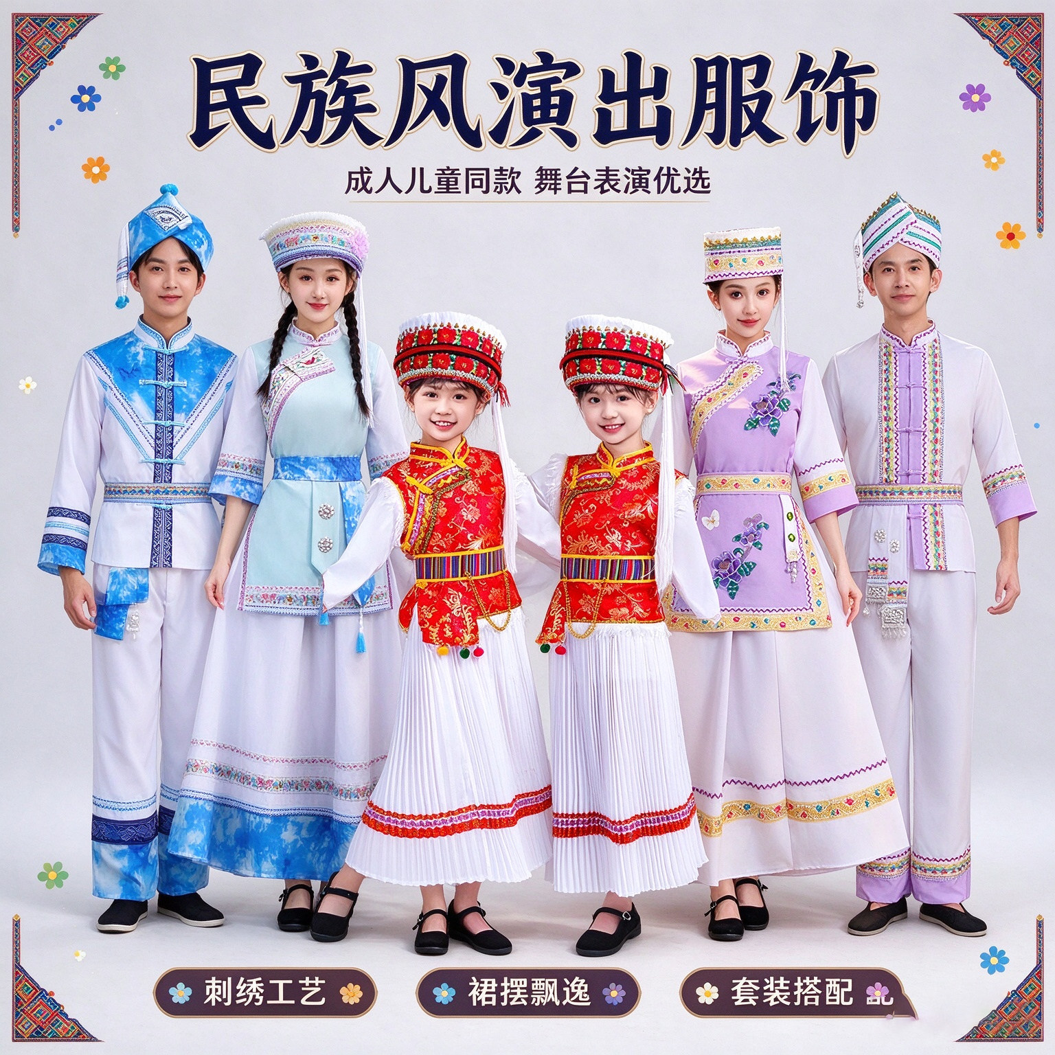 云南少数民族服装大理白族服饰白族女舞蹈服装儿童演出服舞台服装