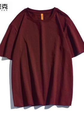 ulzzang纯棉短袖t恤男女ins潮酒红色cec超火百搭宽松显瘦半袖上衣