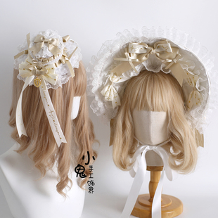 原创白金色梦中的蝴蝶结Lolita发带小礼帽鎏金絮语lolita手袖小物