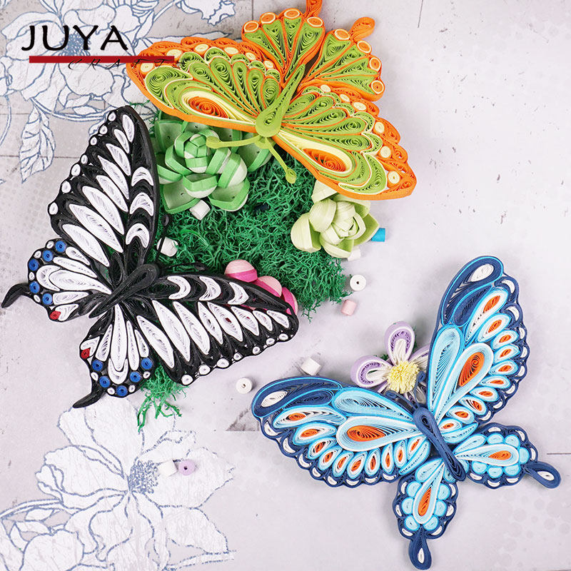 俊雅juya蝴蝶翩翩衍纸材料蓝绿黑色凤尾蝶立体纸艺悬浮展示架教程
