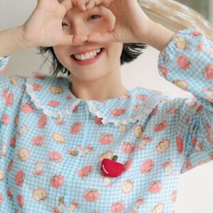 春秋季清新甜美a类双层纱睡衣纯棉长袖娃娃领棉纱家居服女款夏天