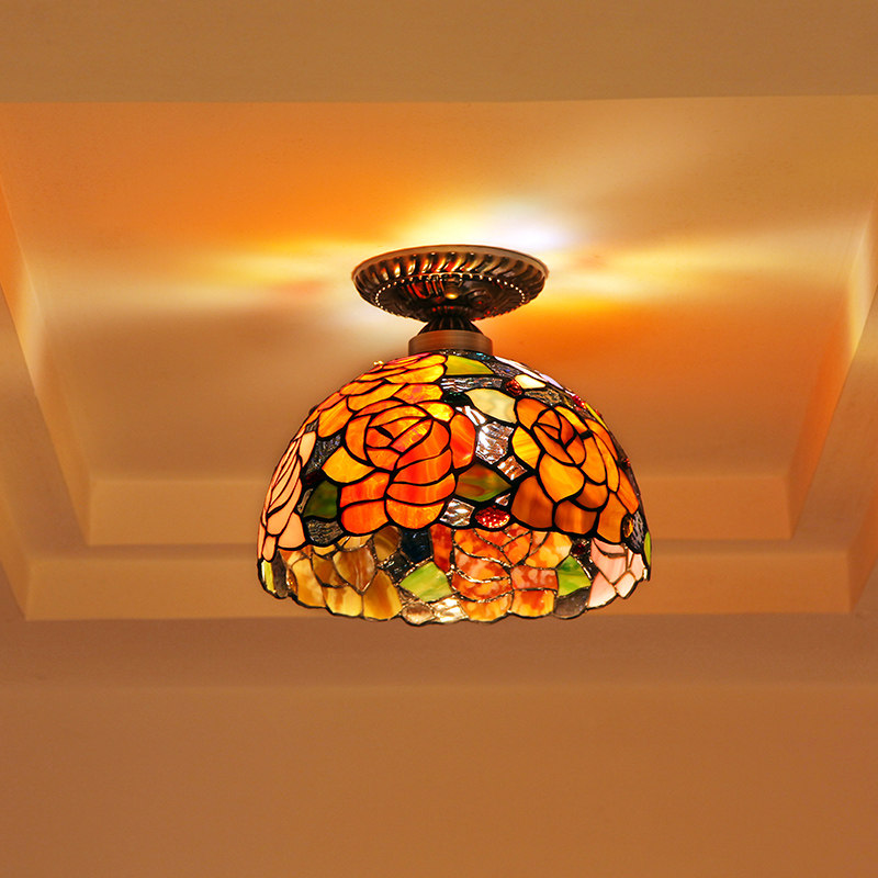 宜轩蒂凡尼欧式复古卧室家用轻奢玻璃过道阳台走廊入户进门吸顶灯