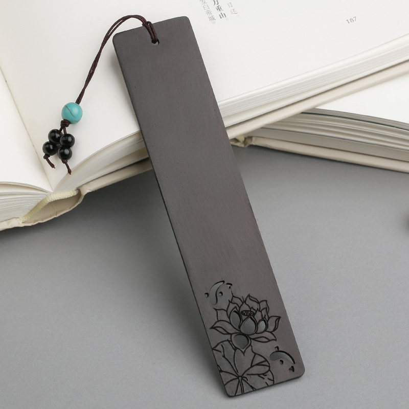 精致复古典中国风红木制镂空书签 手工文艺学生用小清新木质荷花叶脉