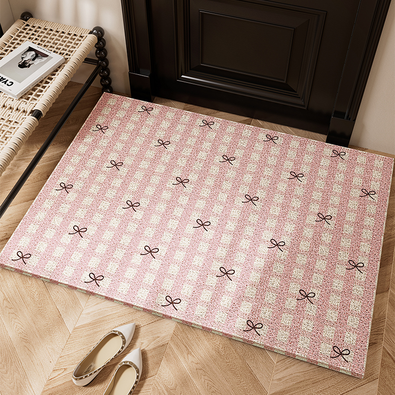 粉色蝴蝶结格纹入户地垫防水耐磨