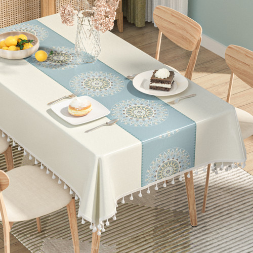 2024新款防水防油仿棉麻流苏桌布