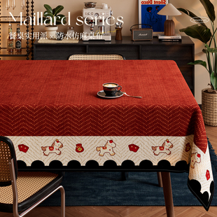 2026新款新年仿麻轻奢高级感防水防烫茶几专用餐桌布圆桌长方形垫