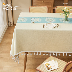桌布仿棉麻防油防水免洗隔热无味茶几垫高级感奶油风桌面保护垫