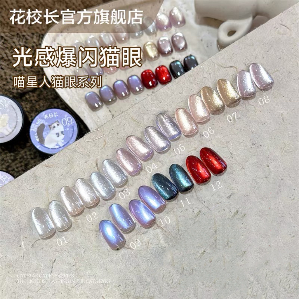【花校长】喵星人光感爆闪猫眼显白冰透玻璃珠晶石甲油胶分装  1g