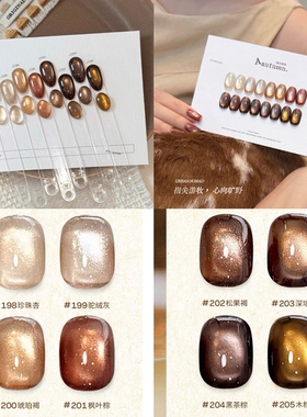 她叶城市游牧猫眼胶秋冬美拉德焦糖金棕玻璃珠猫眼美甲甲油胶  1g