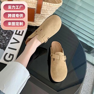 真皮慵懒复古包头勃肯鞋女2026夏季内增高一脚蹬大头鞋博肯鞋外穿