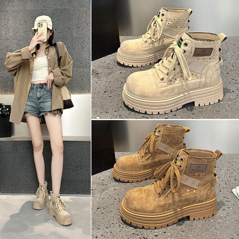 厚底镂空马丁靴女2026春新款复古透气厚底夏季薄款凉靴英伦风短靴