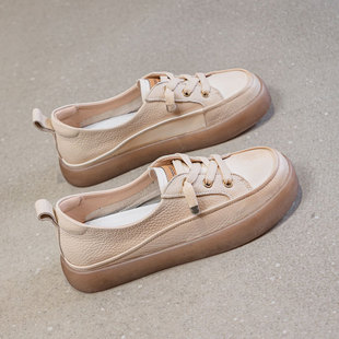 黑色单鞋2025春款大码女鞋夏鞋子透气牛皮百搭小白鞋女一脚蹬板鞋