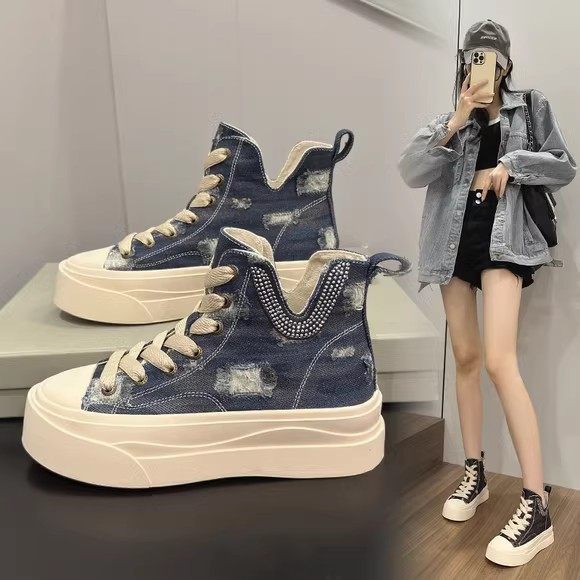 高帮帆布鞋女2025新款春季百搭透