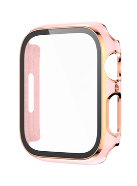 适用applewatch7保护壳钢化膜一体苹果手表65/4/3/2/se防摔壳iwatch8电镀保护壳膜半包一体壳膜40/44/41/45mm