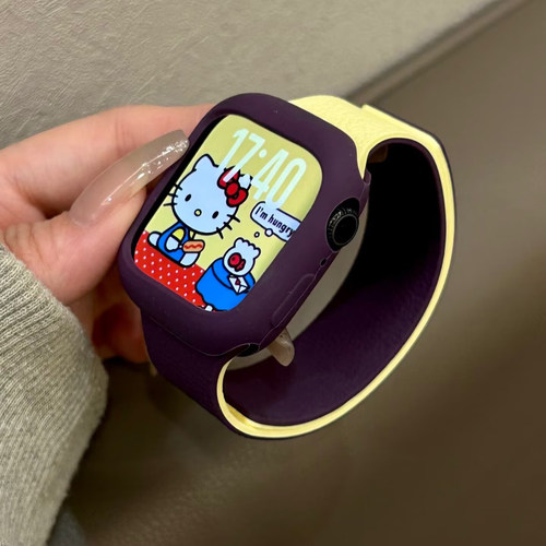 适用apple watchs11表带苹果手表s10新款荔枝纹拼色硅胶运动表带iwatchs9876磁吸SE男女款透气ultra3秋冬高级