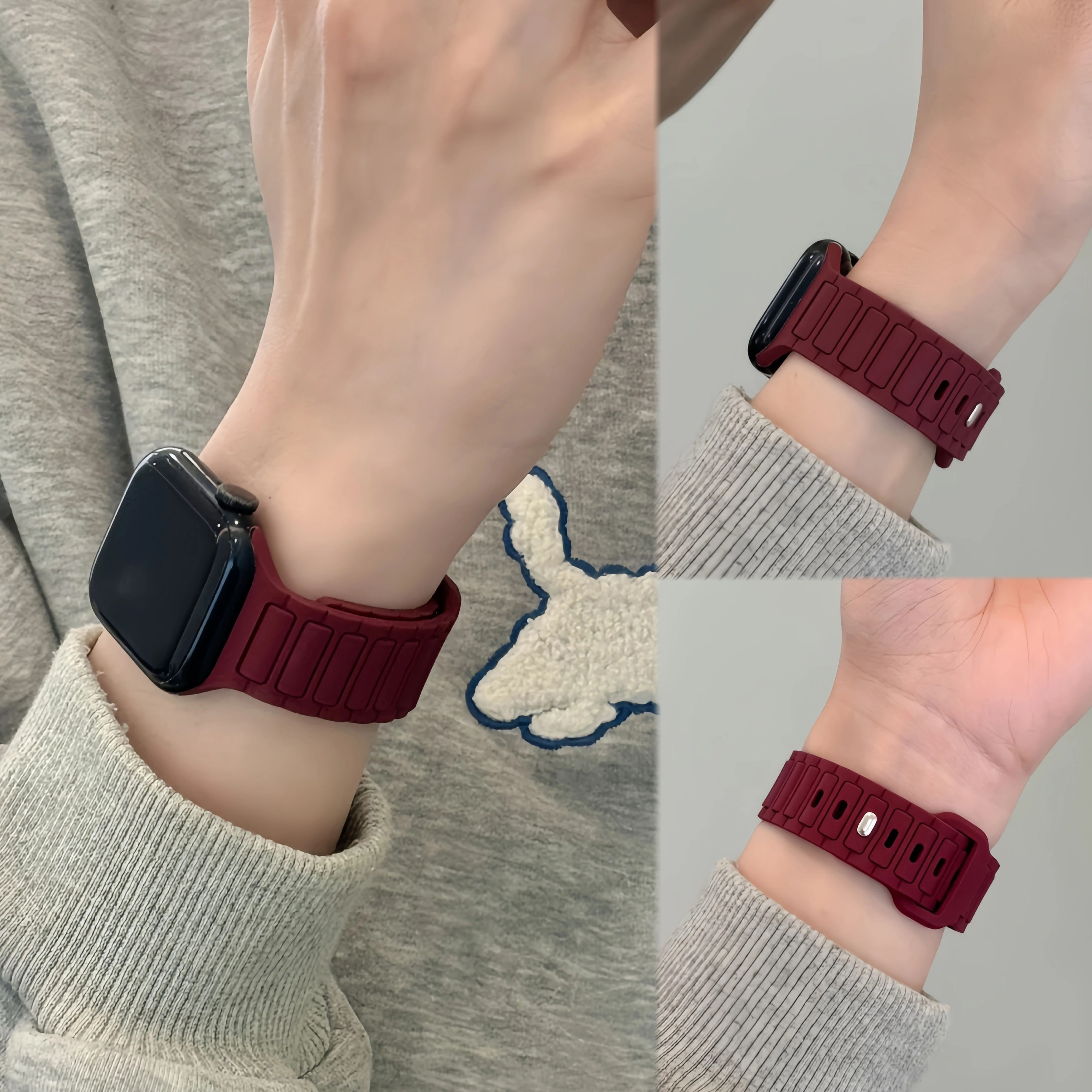 新年红适用苹果手表s10代表带iWatchs9硅胶透气applewatchs876张婧仪同款液态三株钉扣女款腕带SE创意Ultra男