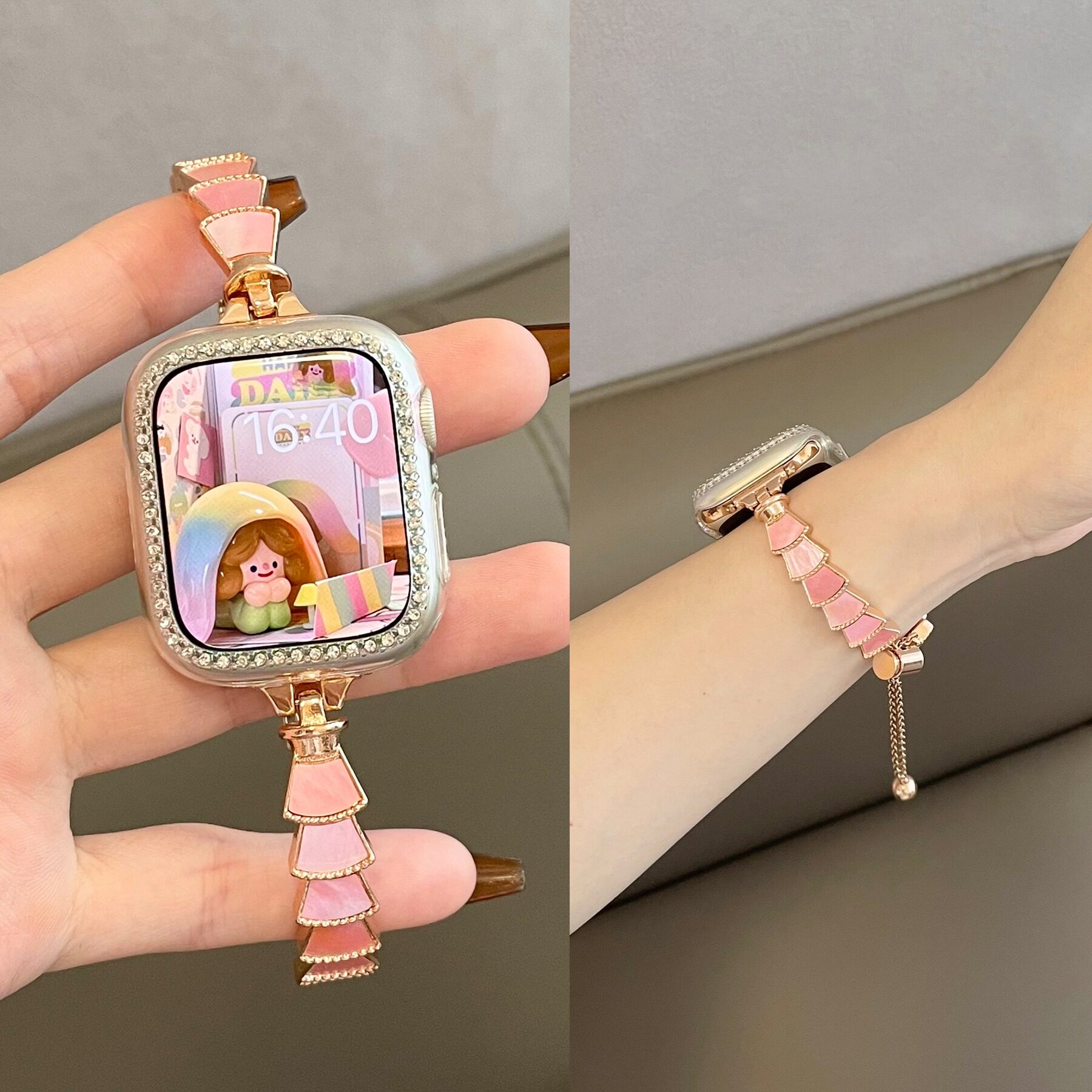 适用iwatch8表带苹果手表apple watch7金属贝壳456SE2轻奢链条表链iwatch S8贝壳贝母时尚手镯女生新款小香风属于什么档次？