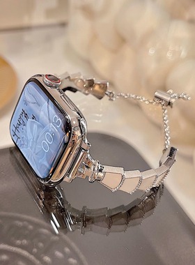 适用iwatch8表带苹果手表apple watch7金属贝壳456SE2轻奢链条表链iwatch S8贝壳贝母时尚手镯女生新款小香风